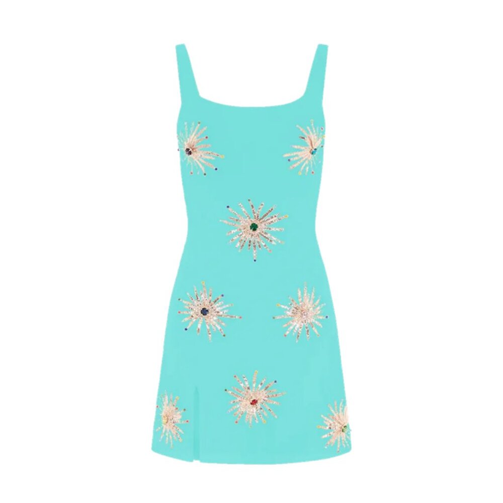 Oceanus Callie Luxury Embellished Party Dress in Aquamarine Large